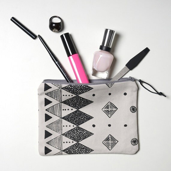 Zipper Pouch Screen printed Geometric design Zipper bag