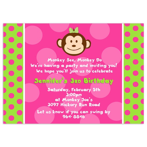 Monkey Invitations For Girls Birthday 4