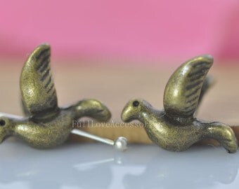 20pcs Bird Connector Charms, 7x11x13mm Antique Brass Bird Charms Connectors, Dove Charms