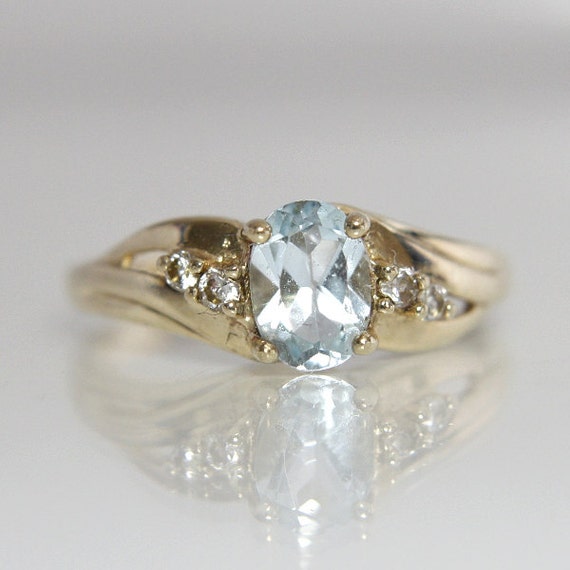 Blue Topaz Engagement Ring Vintage 10k Yellow Gold Ladies Size