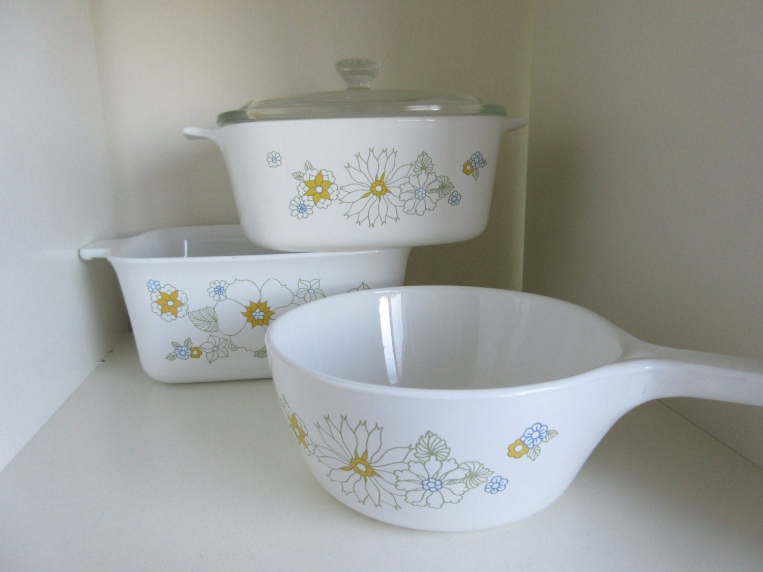 Vintage Corning Ware Casserole Floral Bouquet Pattern Set of