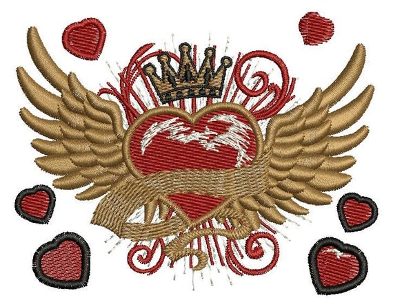 Download wings heart crown the emblemMachine Embroidery design