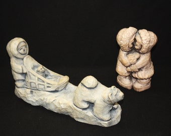 Vintage Pair of Glacial Ice Age Sculptures Handcrafted Alaska