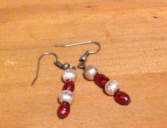 Items similar to Red Dangle Earrings, Woman's Jewelry, Gifts Under 10