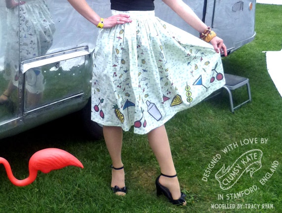 Atomic Cocktail Novelty Border Print Skirt - 50s style - Made To Order