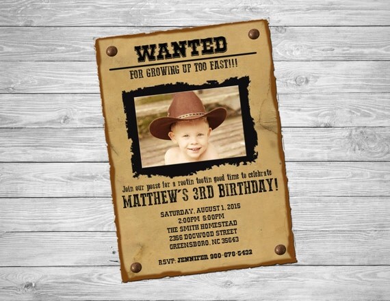 Wanted/Cowboy/Wild West/Outlaw Invitation Personalized