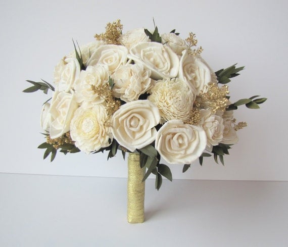 Ivory and Gold Bridal Bouquet Bride's Flowers Bridal