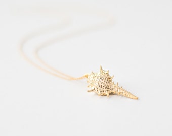Collier Pendentif Coquillage Doré – Sculpté, Bords Dorés – Neuf Sans Boîte