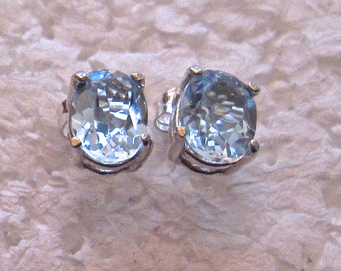 Sky Blue Topaz Studs, 8x6mm Oval, Natural, Set in Sterling Silver E796