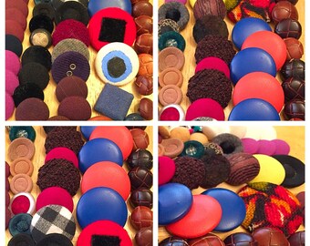 Leather & Fabric Button Lot, Vintage, Used Old Buttons, Lot of Leather and fabric coat, sweater, accent, upholstery buttons