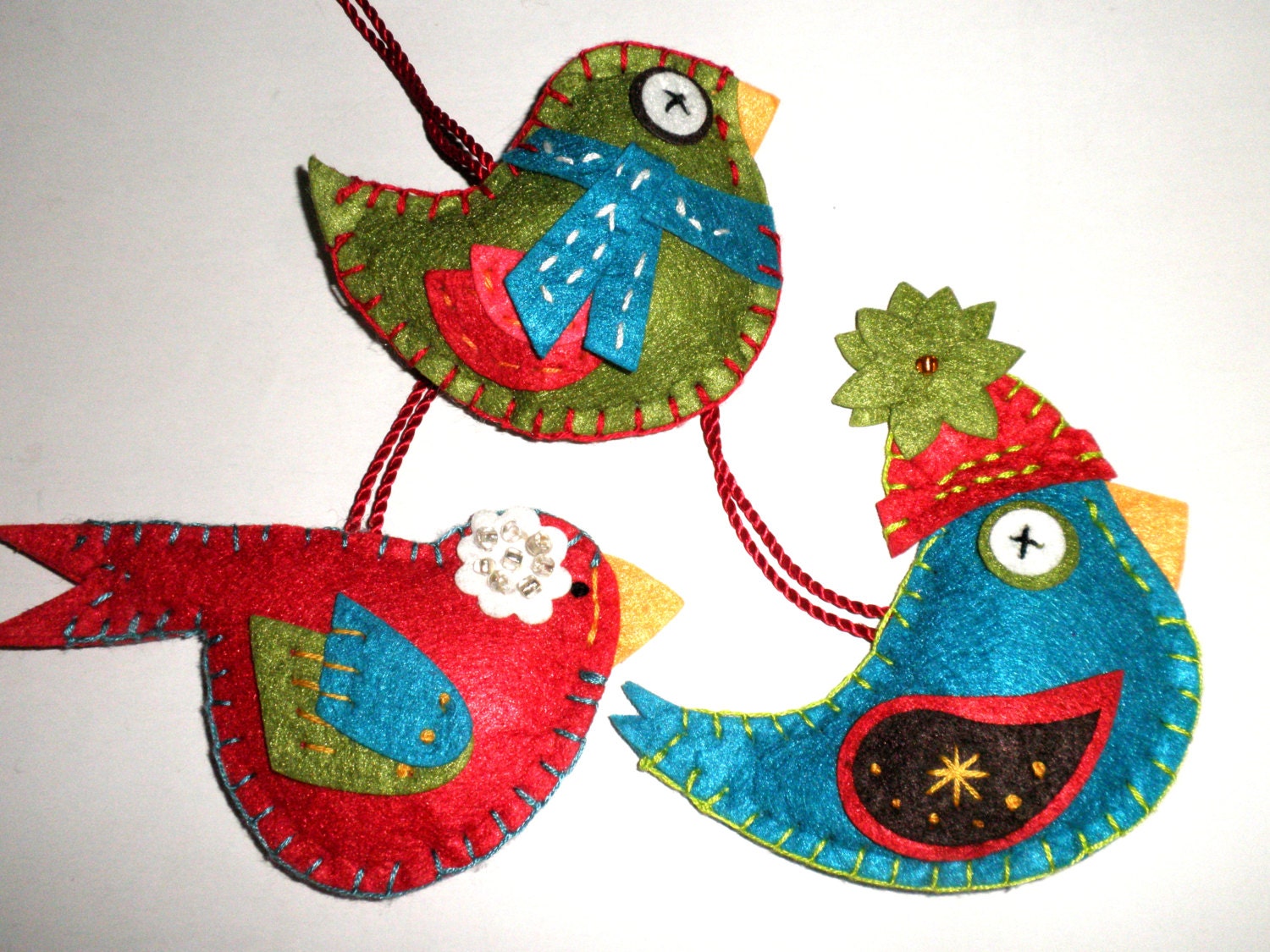felt christmas ornaments set of 3 felt birds by clairemdesigns felt christmas ornaments set of 3 felt birds by clairemdesigns