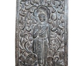 Intricately Hand Carved Wood Blessing Buddha Floral Carving Door Wall Art India Decor 72" X 36"