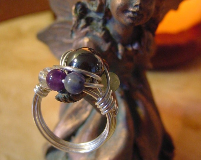 Chakra Ring Semi Precious Wire Wrapped, Sterling Silver Upgrade, Harmonize, Love, Reiki Chakra Jewelry, Chakra Jewelry, Healing, Spiritiual