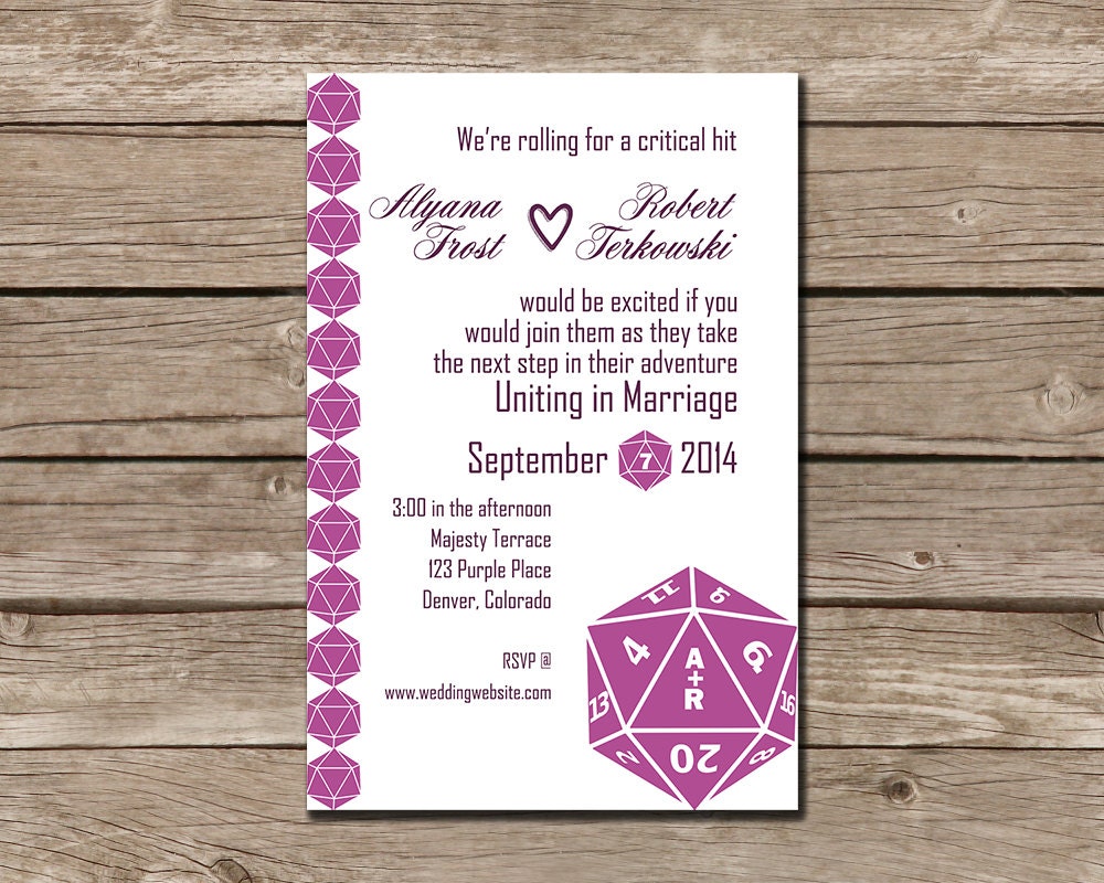 Geeky 20 Sided Dice Wedding Invitation PRINTABLE DIGITAL