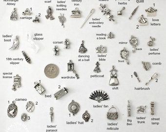 Jane Austen Regency Charms, Pewter Lead Nickel Free, Pride Prejudice, Sense Sensibility, Emma, Persuasion, Mansfield Park, Northanger Abbey,