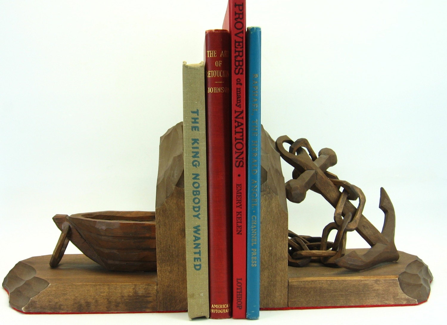 Nautical Bookends Carved Wood Book Ends Vintage