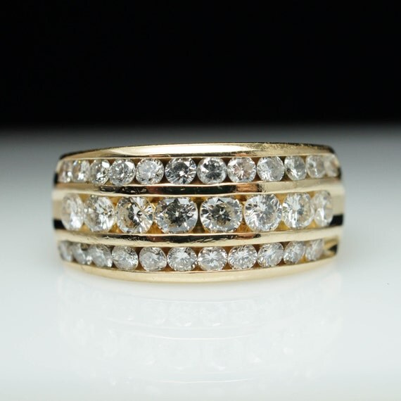 holiday sale vintage three row 103ctw diamond wedding band 14k yellow gold diamond band - Three Band Wedding Ring holiday sale vintage three row 103ctw diamond wedding band 14k yellow gold diamond band - Three Band Wedding Ring