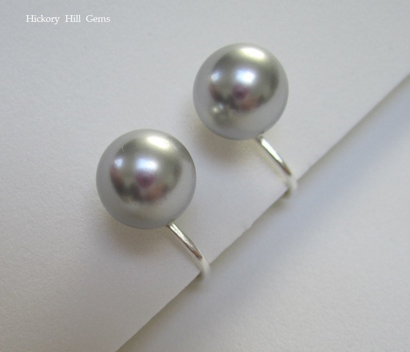 LIGHT GREY pearl clip on earrings LARGE pearl by HickoryHillGems