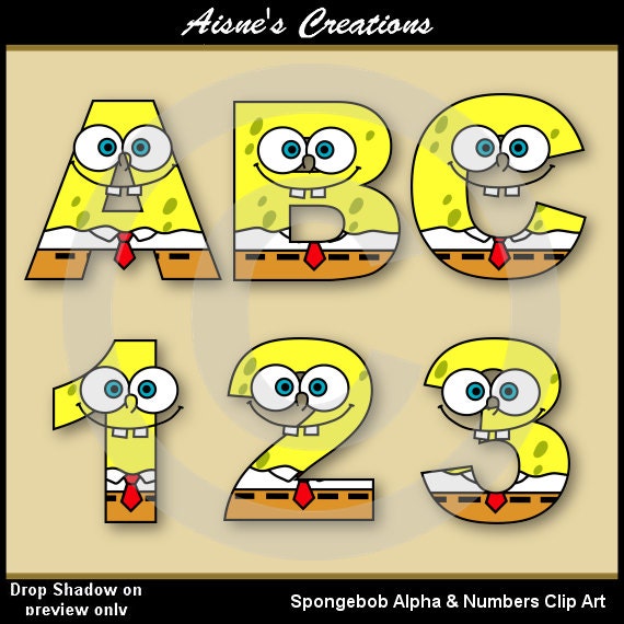 Spongebob Alphabet Letters & Numbers Clip Art Graphics