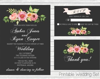 Chalkboard wedding invitation with strings of by CutePhotoCards