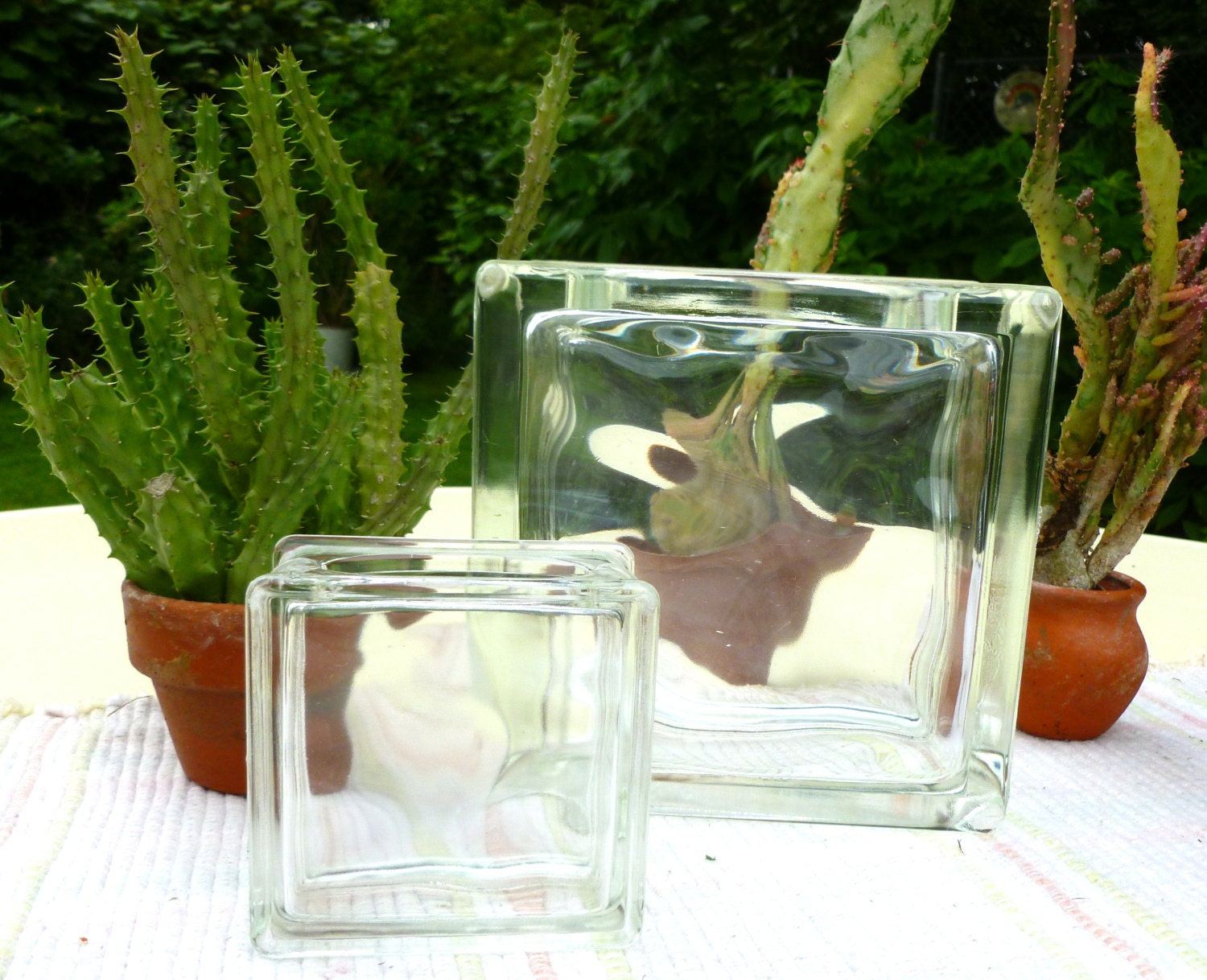 Vintage Clear Glass Cubes Glass Block Planters or Vase Set of