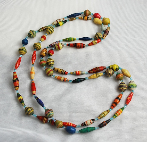 Ugandan paperbead Paper Bead Necklace Ekisa Extra Long