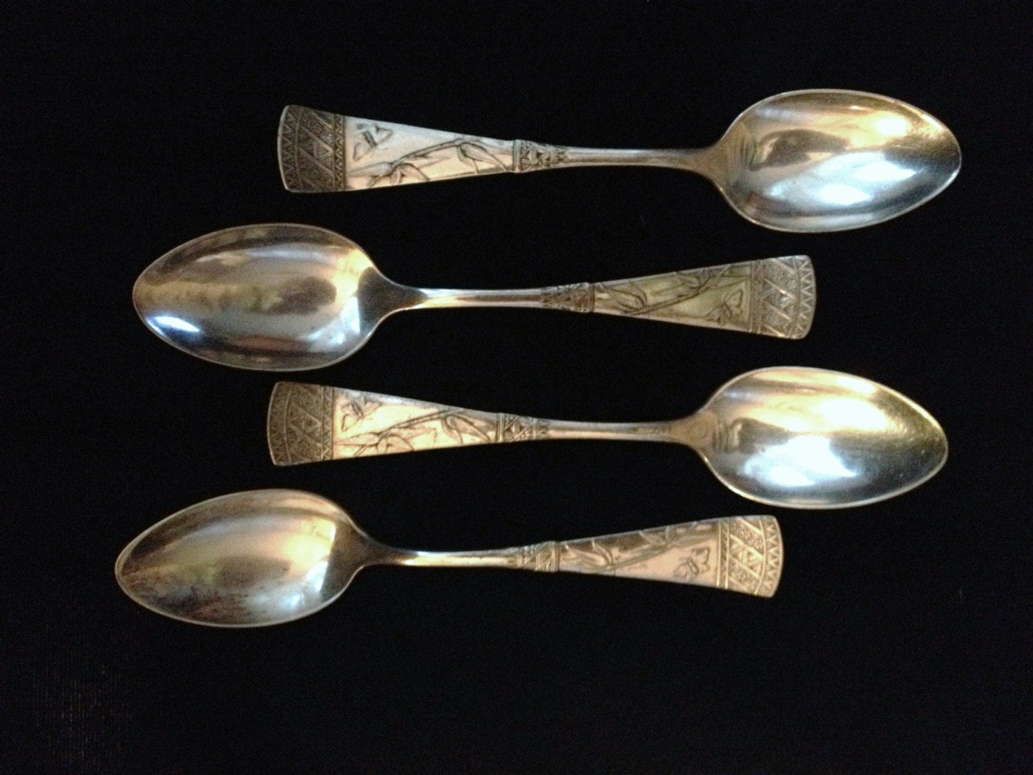 4 Antique Silver Plated Spoons c.1879 Japanese Pattern