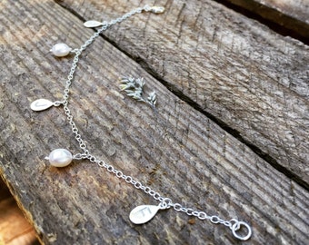 Sterling silver bracelet personalized with initials and pearls, personalised silver initial bracelet