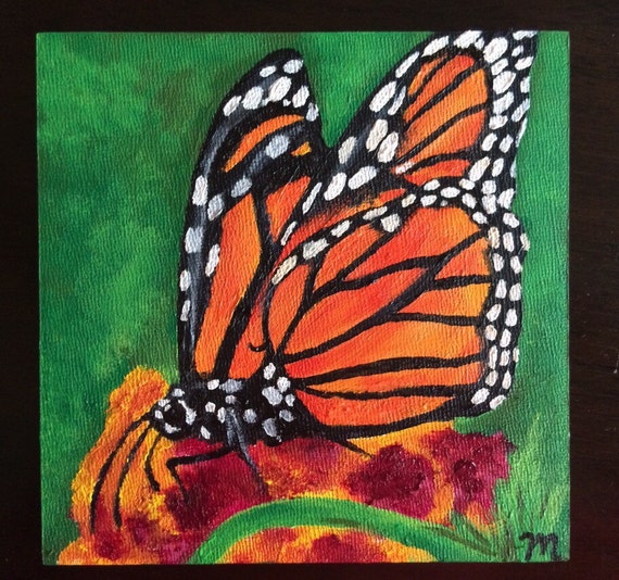 Original Acrylic Monarch Butterfly Painting on 6x6 by TheMGallery