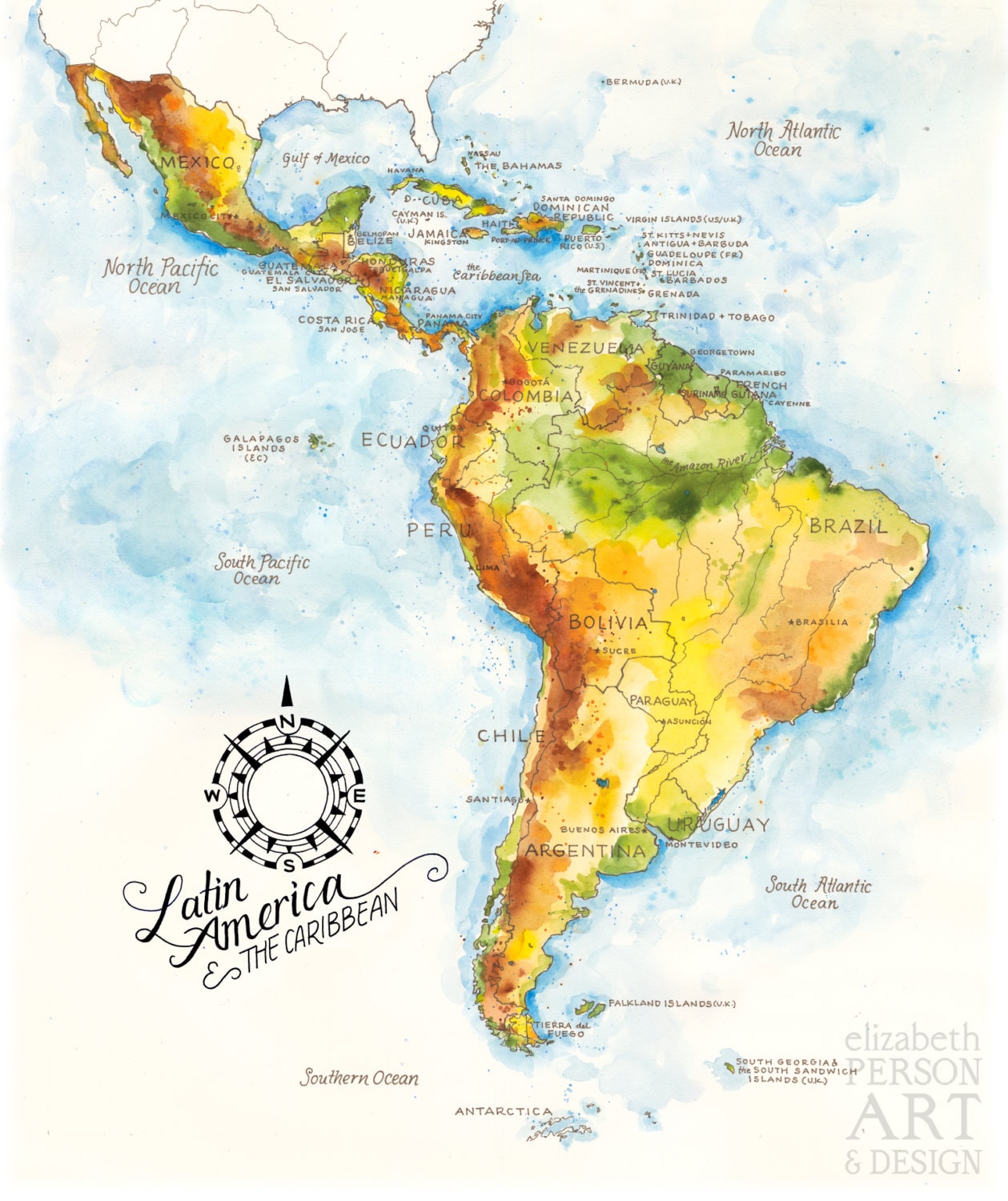 Latin America & the Caribbean Map // ILLUSTRATION // 18x24