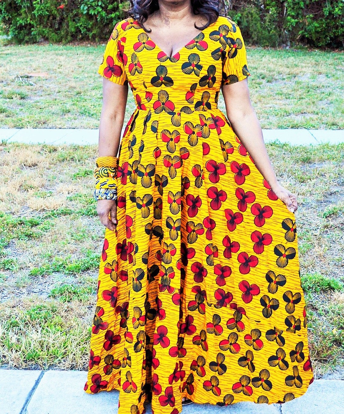 African Print Dress Yellow African Print Maxi dress Ankara