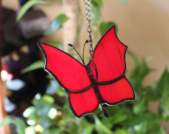 Stained Glass Red Butterfly,Colorful Suncatcher,Handmade,Gift for Mom,Home Decor,Garden Decor,For the Porch,Butterfly Lover,Nature Art