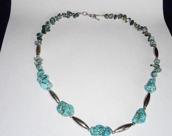 Howlite, Turquoise Chip and Silver tone Beads 20" Necklace