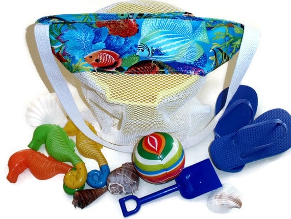 Toy Bag, Mesh Beach Tote Bag For Kids, Tropical Fish,