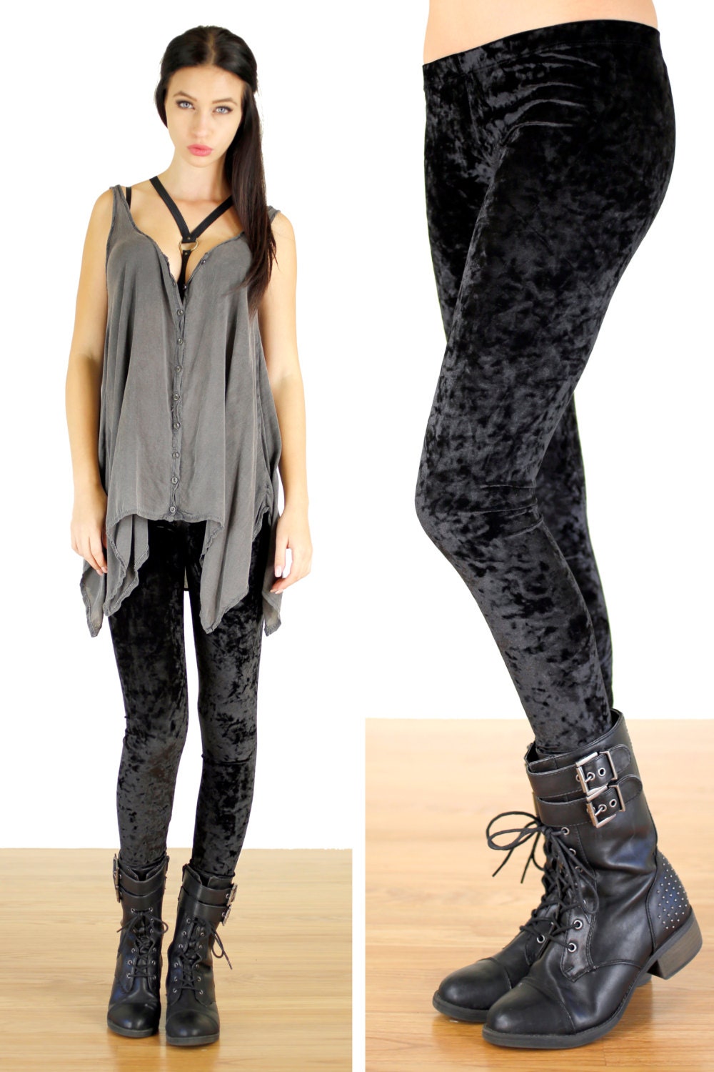 90u0026#39;s Grunge Black Crushed Velvet Leggings 90u0026#39;s Grunge Black Crushed Velvet Leggings