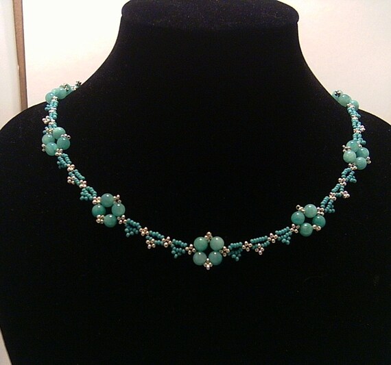 Turquoise Pearls and Seed Bead Necklace by Louisefashionjewelry