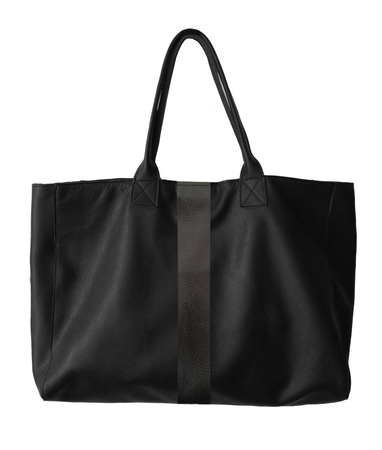 Black on Black JAKE Tote in Black Leather with thick center