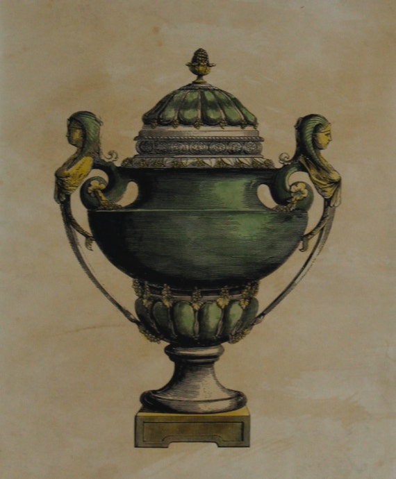Vintage Victorian Green Vase illustration print steampunk buy now online