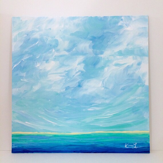 Original abstract seascape artwork 12x12 acrylic on canvas