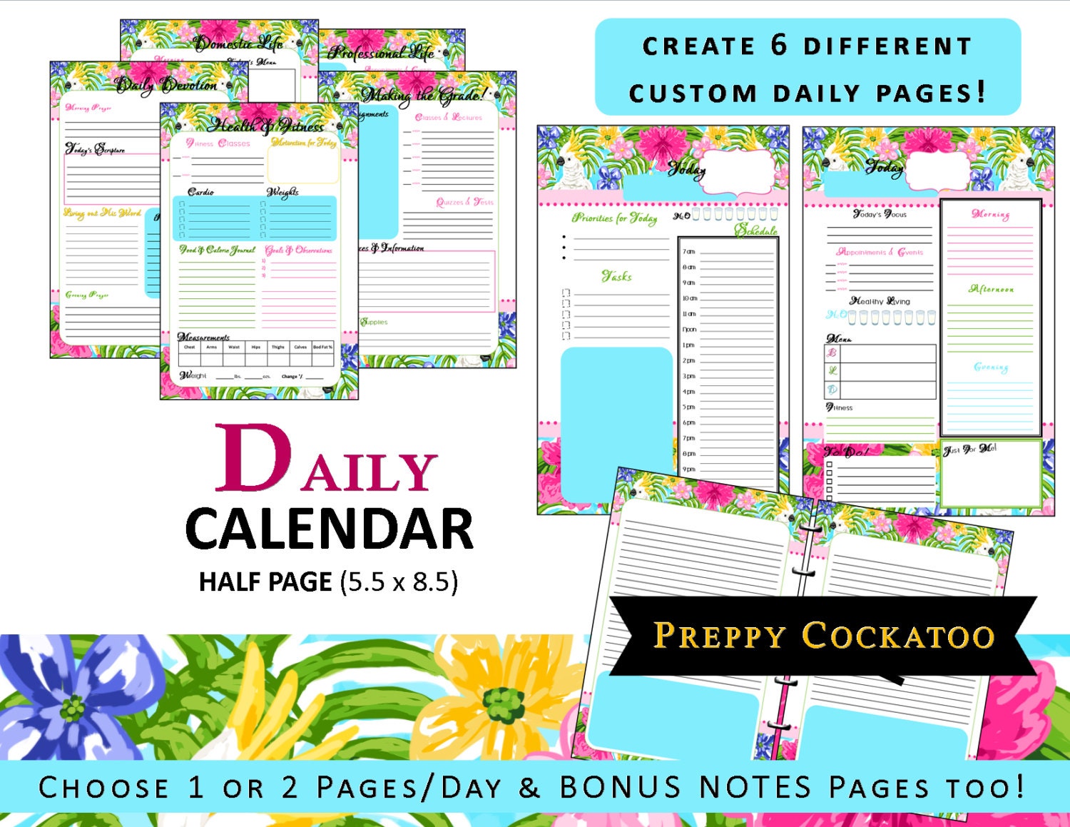 Printable Lilly Inspired Customizable Daily Calendar Planner