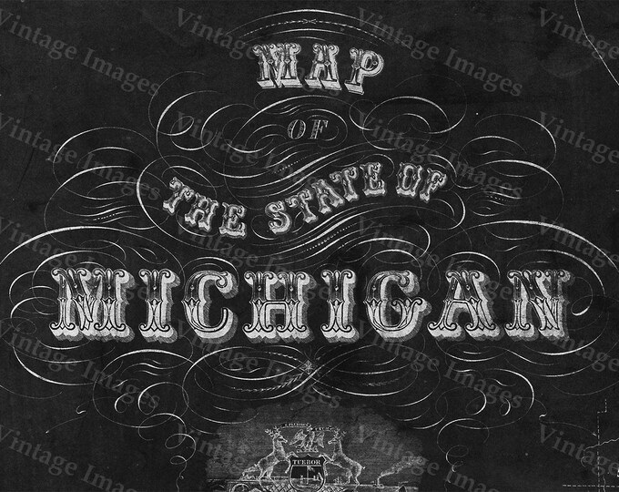 Old Michigan map, vintage 1856 map of Michigan, Old Antique Restoration Hardware Style wall Map, Lake Michigan map. Historic Fine Art Map