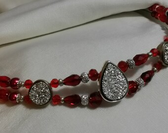 Browband Or Western Headstall. Glittery, Silver Pave’, Red & Black Beaded Browband for Horse Bridle. Lots of Sparkle and Bling!