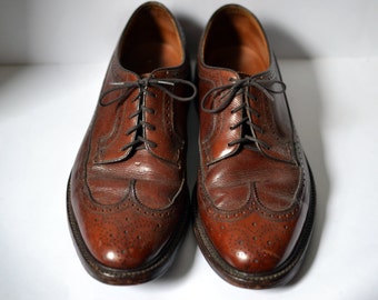 Vintage FLORSHEIM IMPERIAL Brown Longwing Blucher Derby 5 Nail V Cleat ...