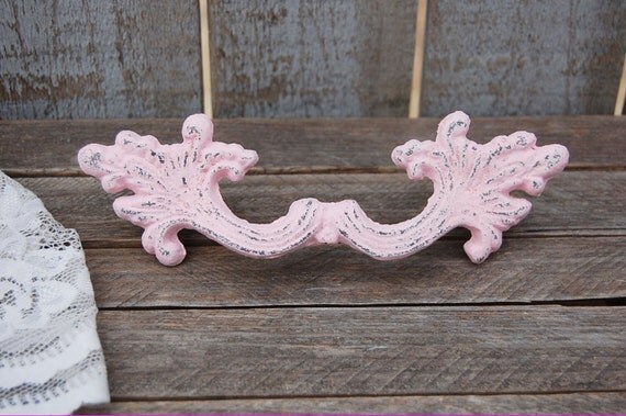 French Drawer Pulls Shabby Chic Pink Ornate Hand Painted