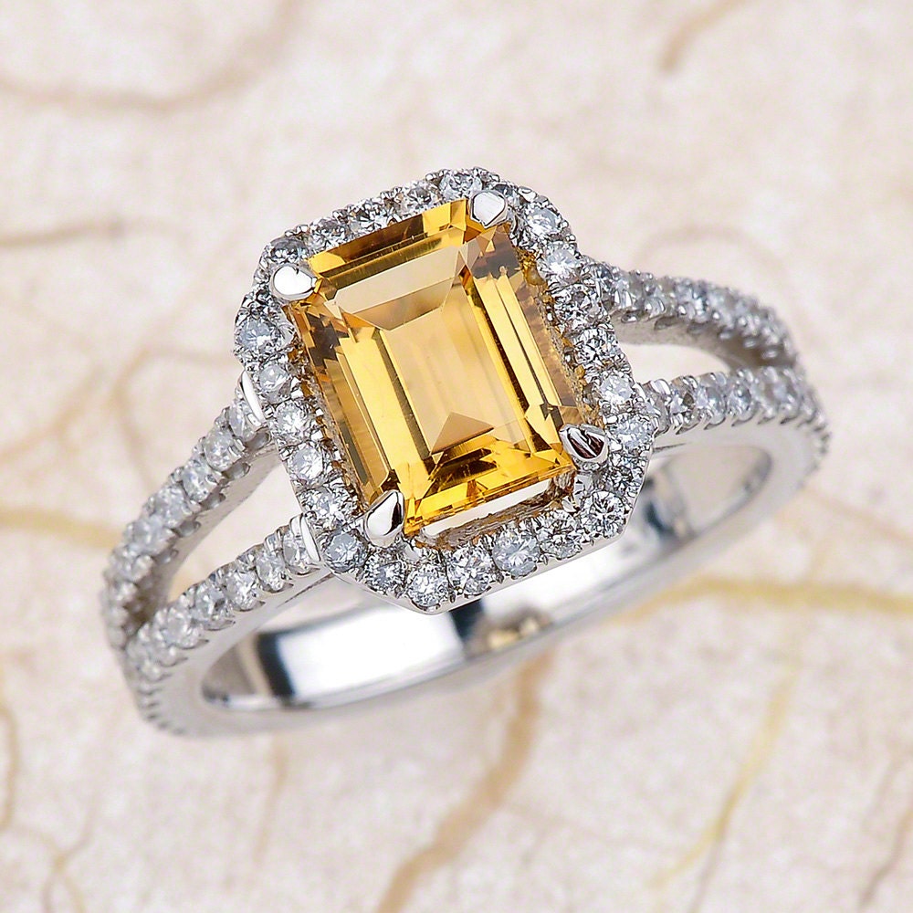Yellow Topaz Engagement Ring 14kt white gold diamond