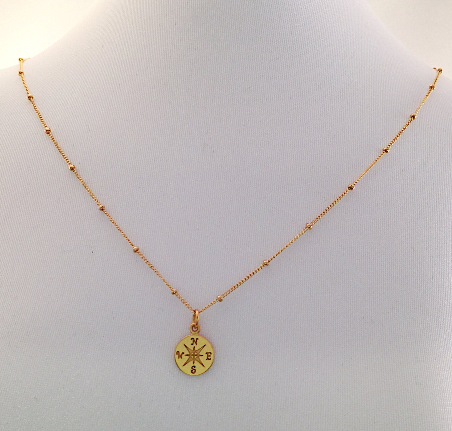 Necklace Chain Compass Pendant Petite 24kt Gold 18 by Lilyspad58