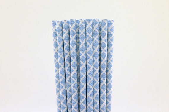 Blue Damask Paper Straws-Blue Straws-Damask Straws-Wedding Straws-French Party Straws-Parisian Straws-Mason Jar Straws-Cake Pop Sticks Il_570xn