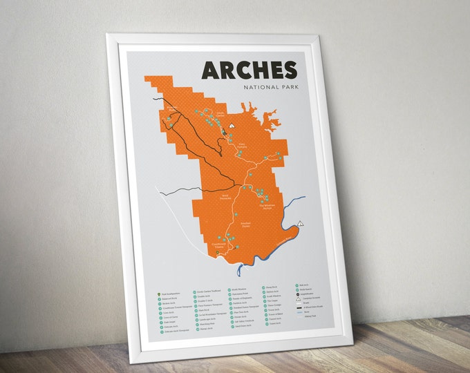 Arches National Park Map, Arches, Outdoors print, Explorer Wall Print