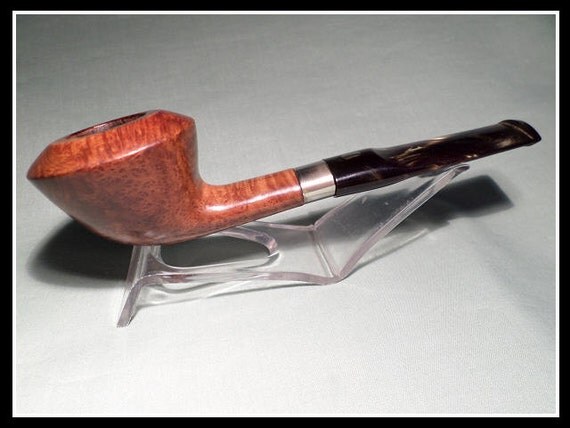Briar Pipe, Fine Di Argento Italian Calabash with Dark Brown Faux Marble Stem