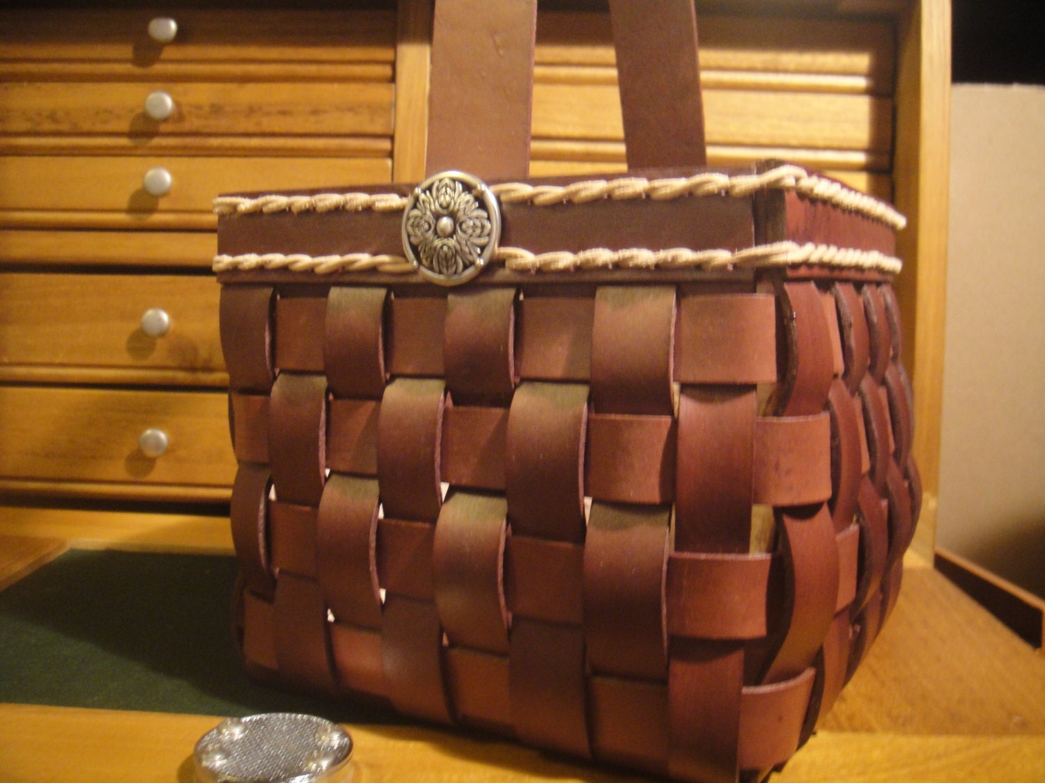 Victorian woven leather basket